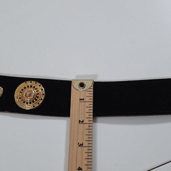 Kudos Vtg Medallion Embellished Belt Women Black Gold Whimsigoth Y2K 90s Fashion - Picture 5 of 11